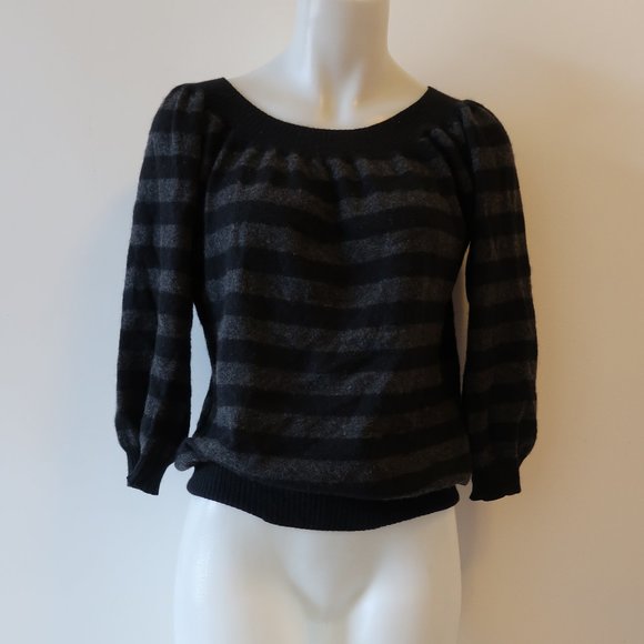 AUTUMN CASHMERE BLACK GREY STRIPED SWEATER SZ S * - Picture 1 of 6